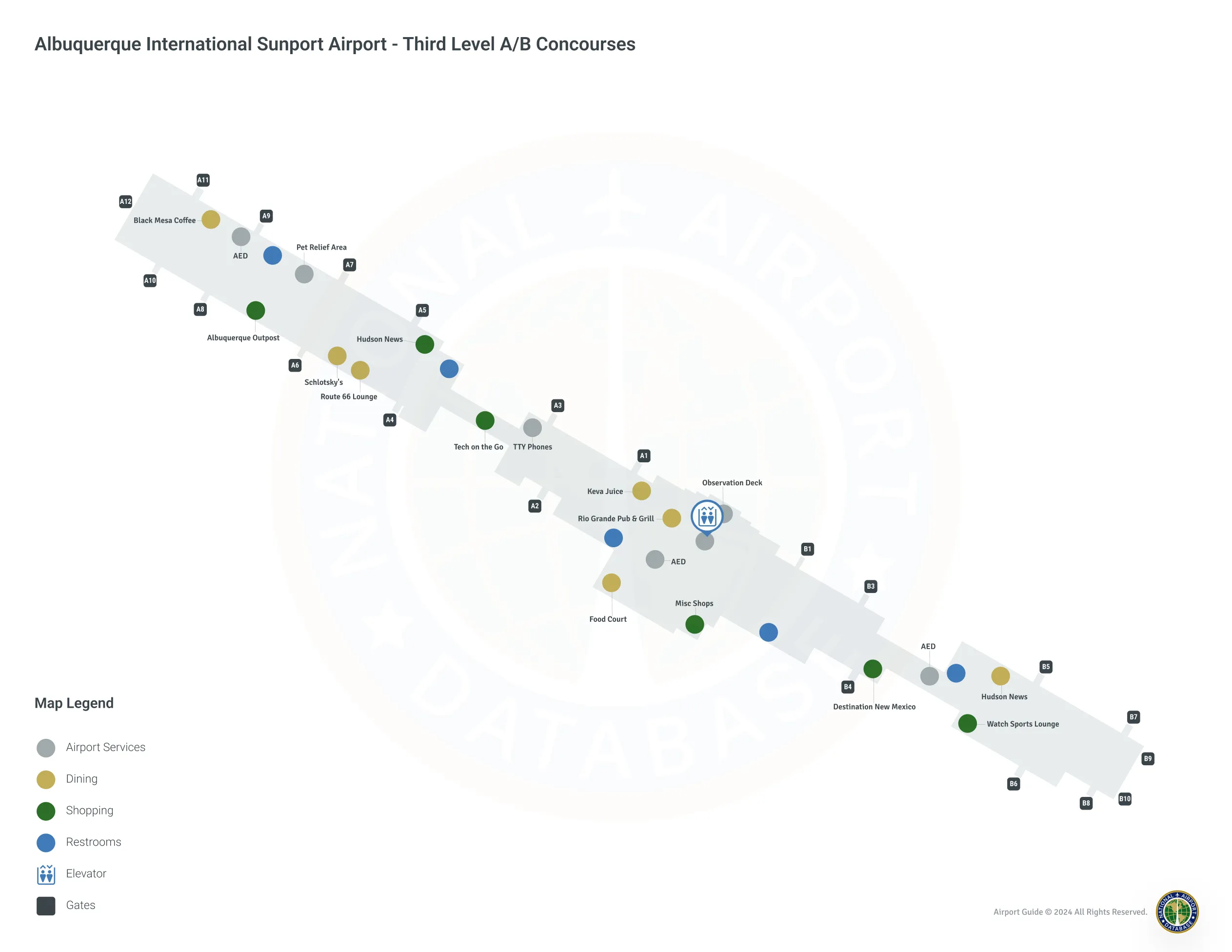 ABQ Terminal Third Level A-B Concourses map
