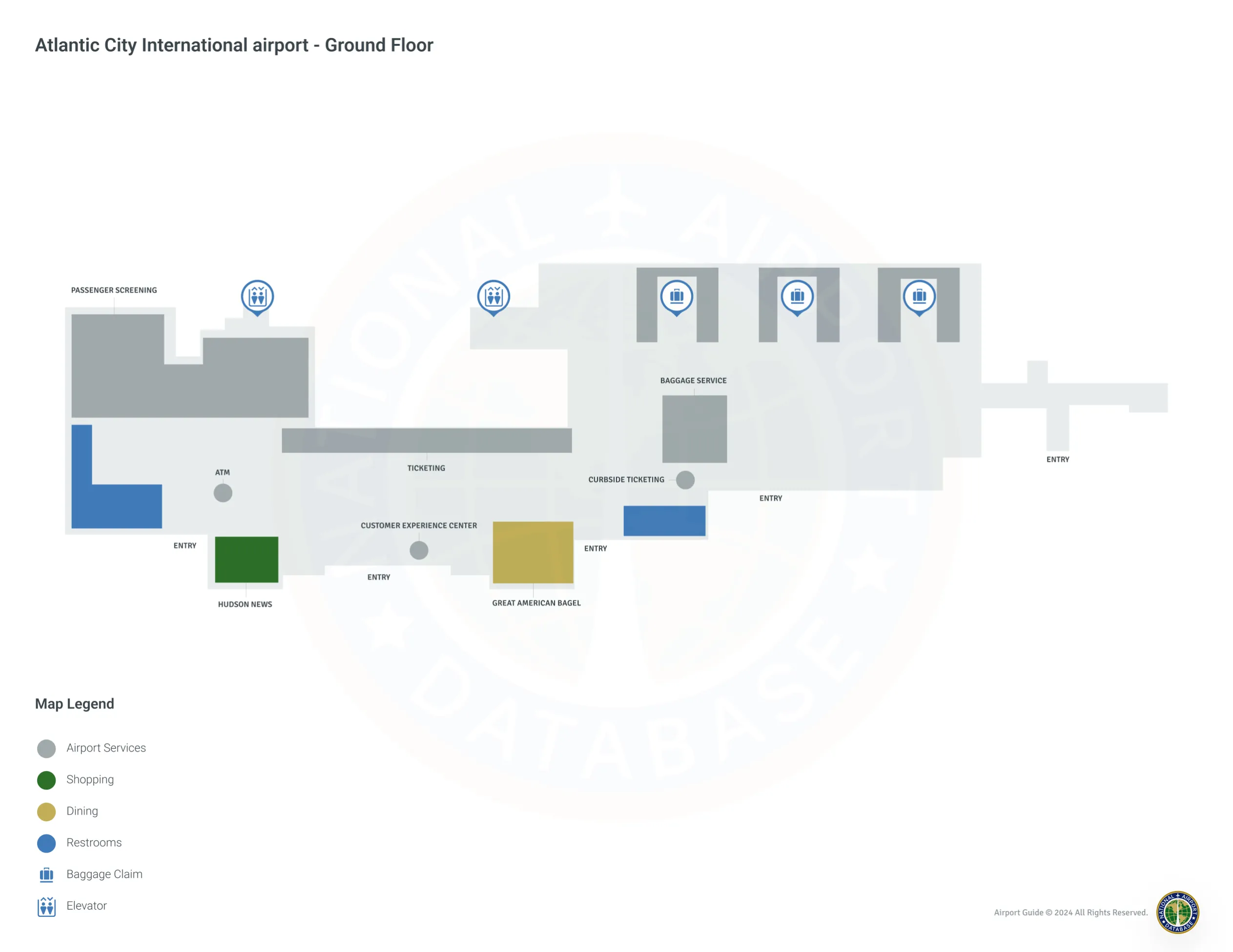Atlantic City Airport ACY | Terminal 1/Ground Floor Map