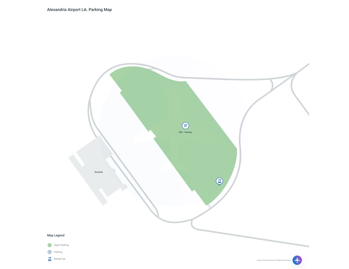 Alexandria International Airport Louisiana (AEX) Parking Map