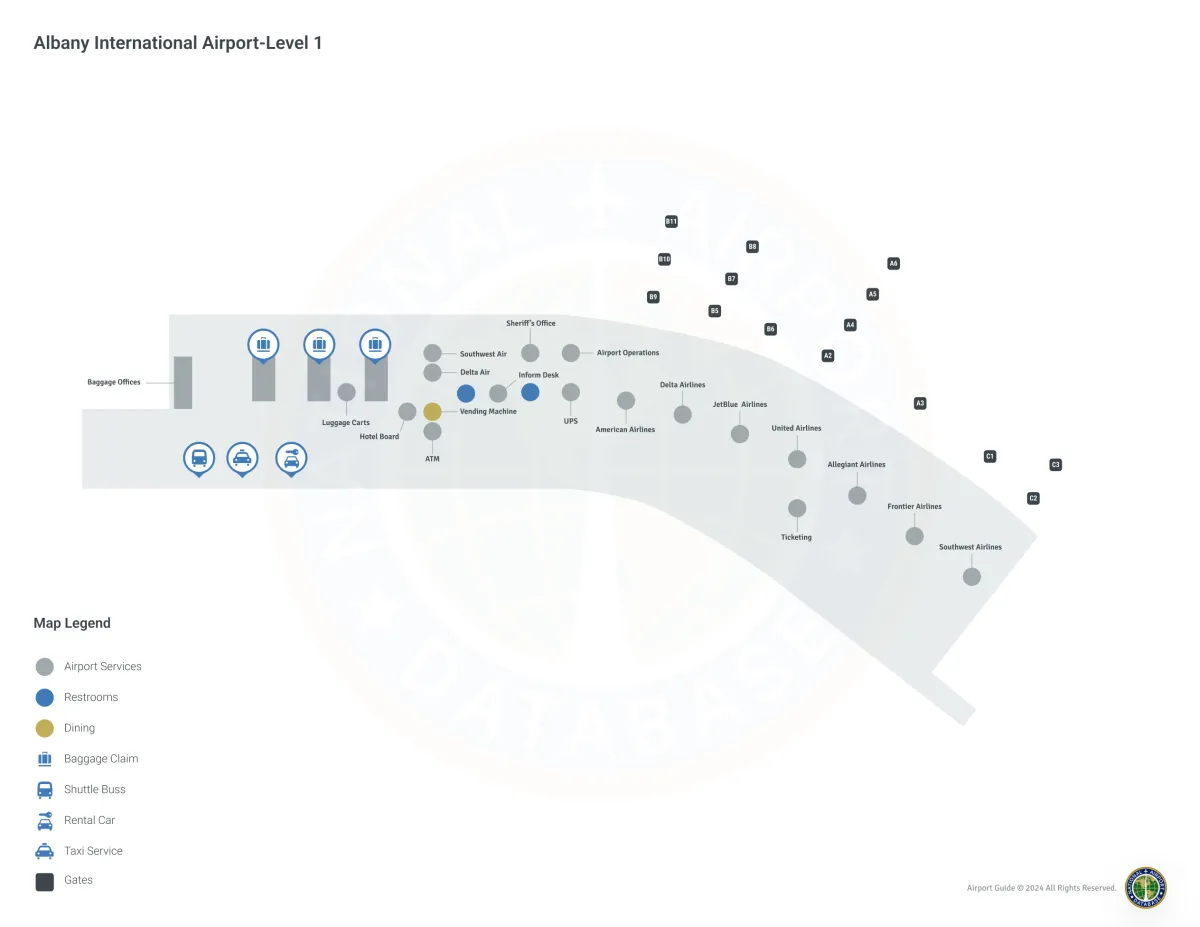 Albany Airport ALB | Terminal 1/Level 1 Map