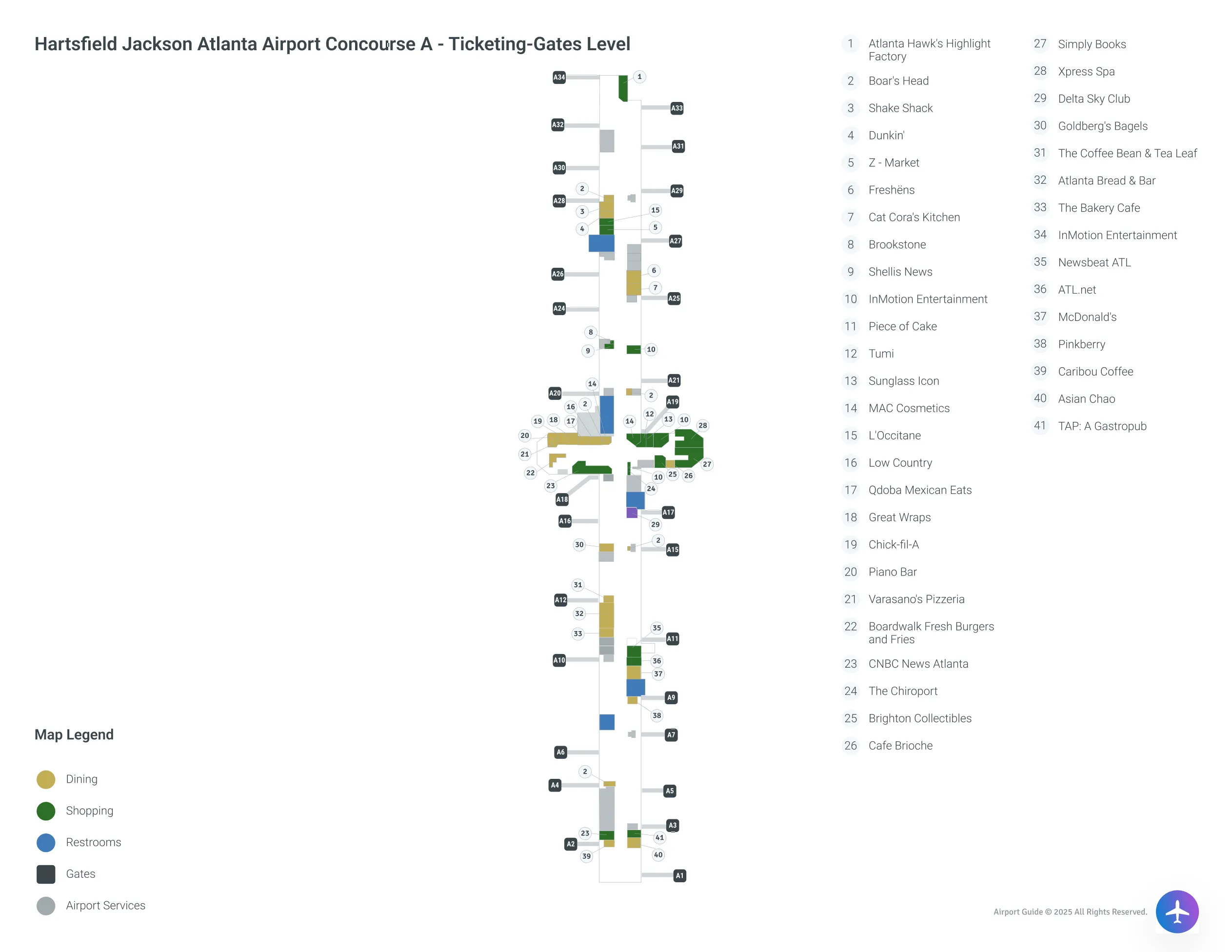 ATL Concourse A Ticketing-Gates Level map