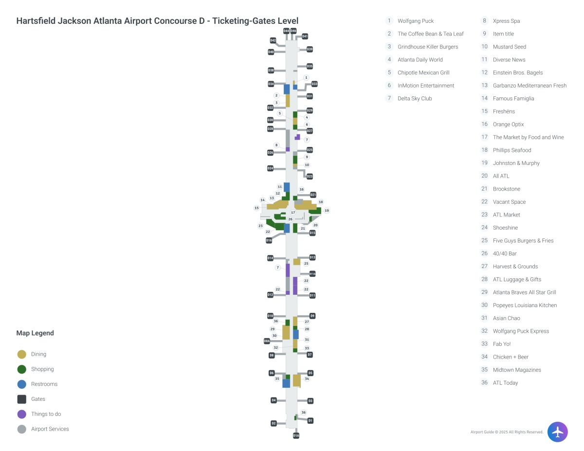 ATL Concourse D / Ticketing Gates Level Map
