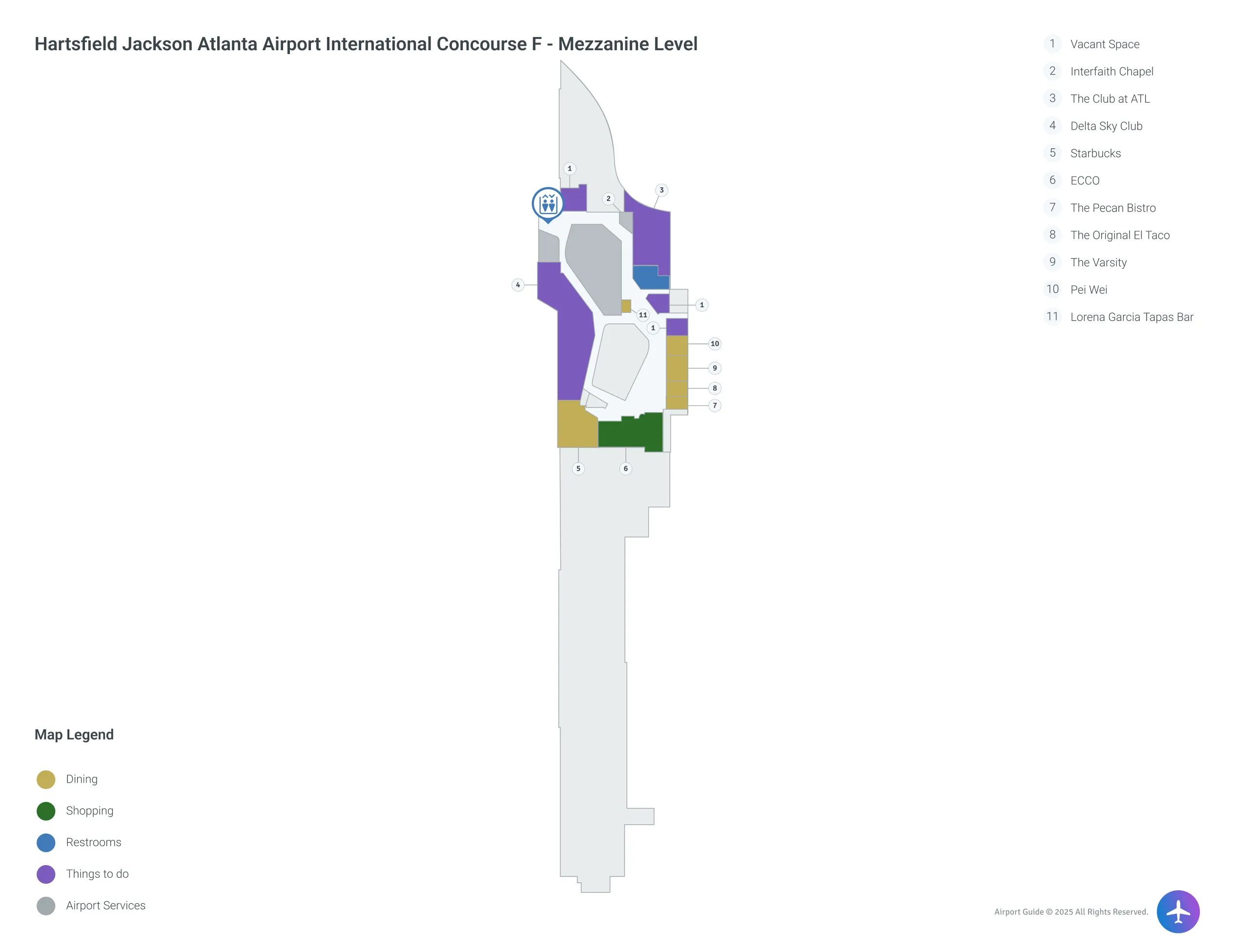 ATL Concourse F Mezzanine Level map