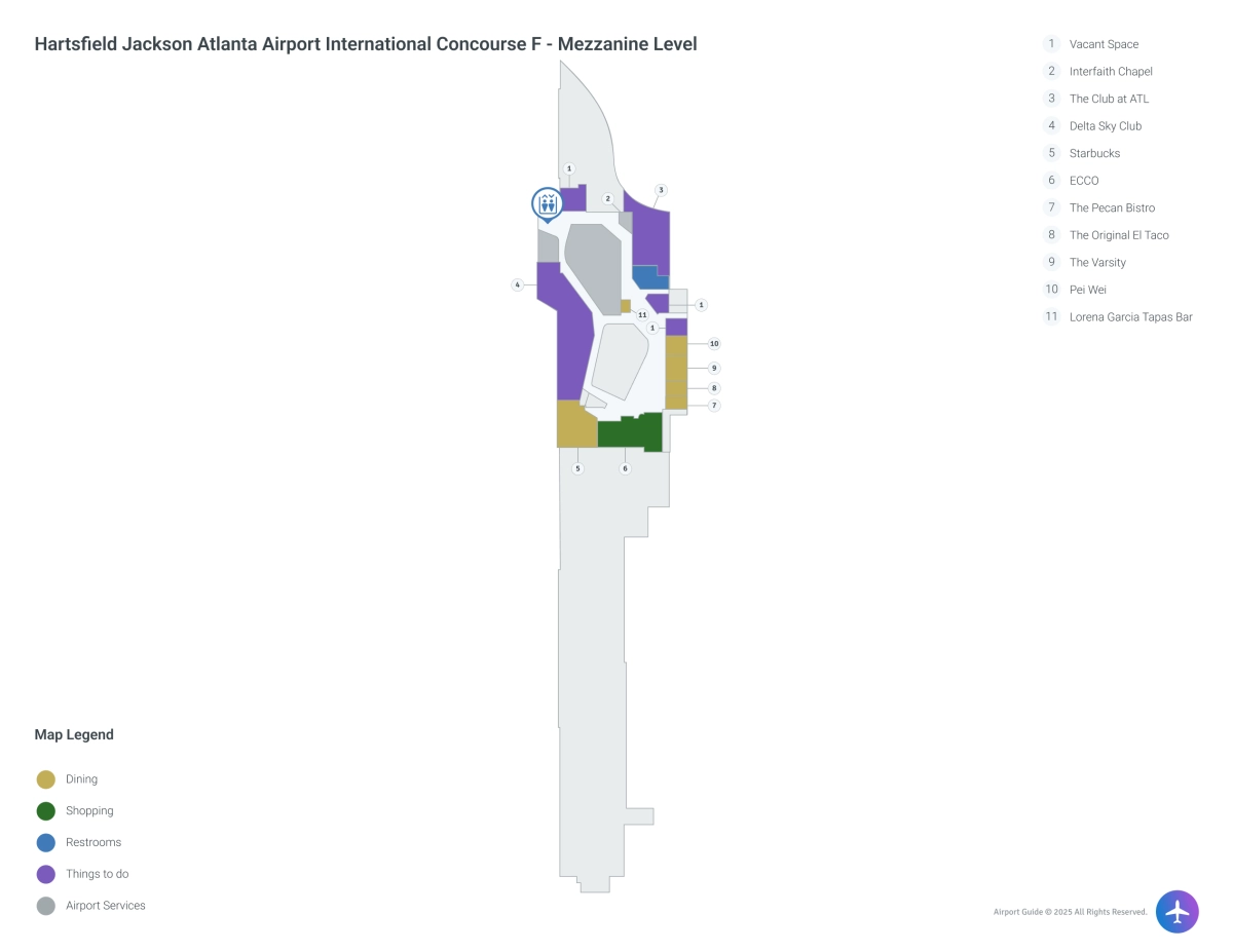 ATL Concourse F / Mezzanine Level Map