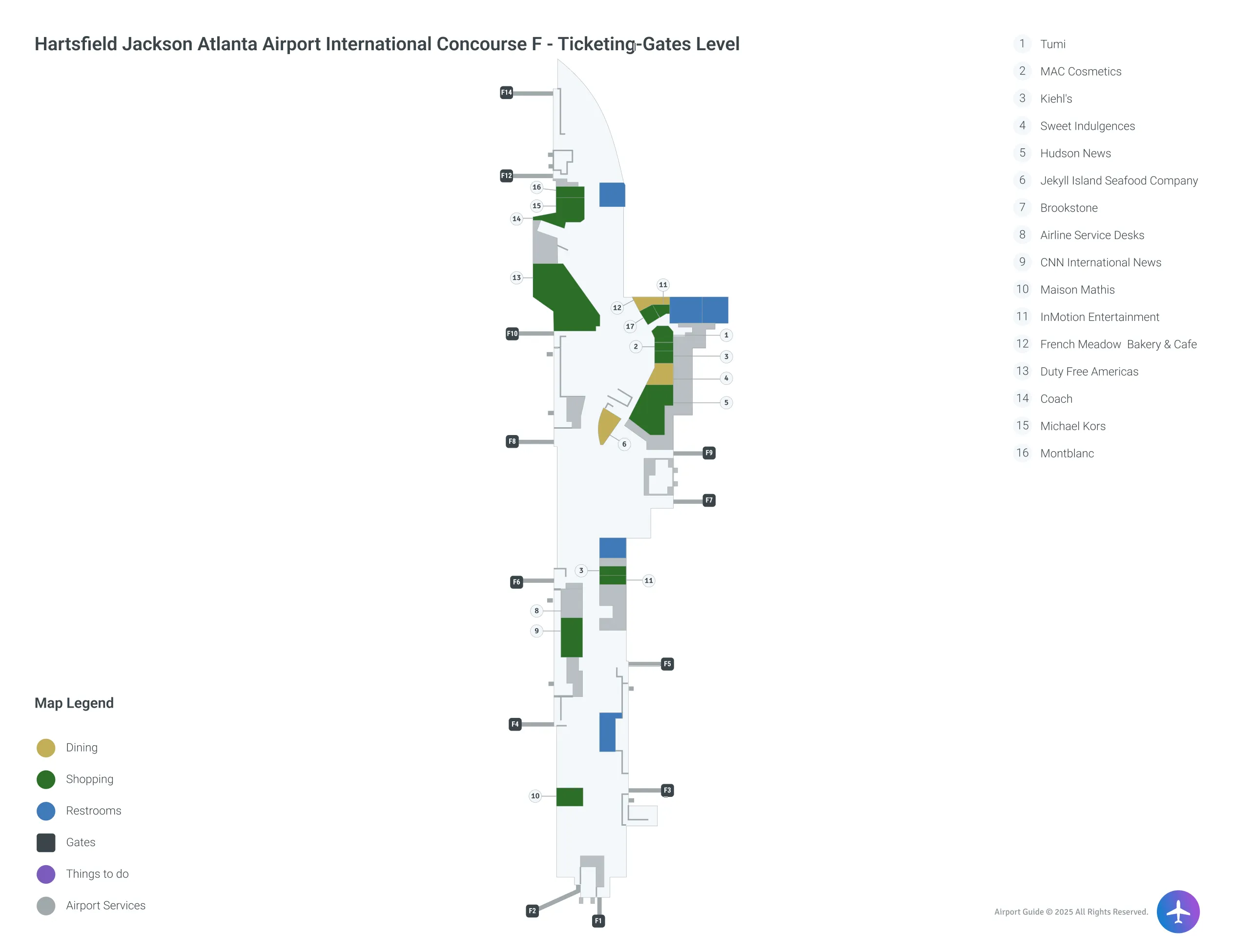 ATL Concourse F Ticketing-Gates Level map