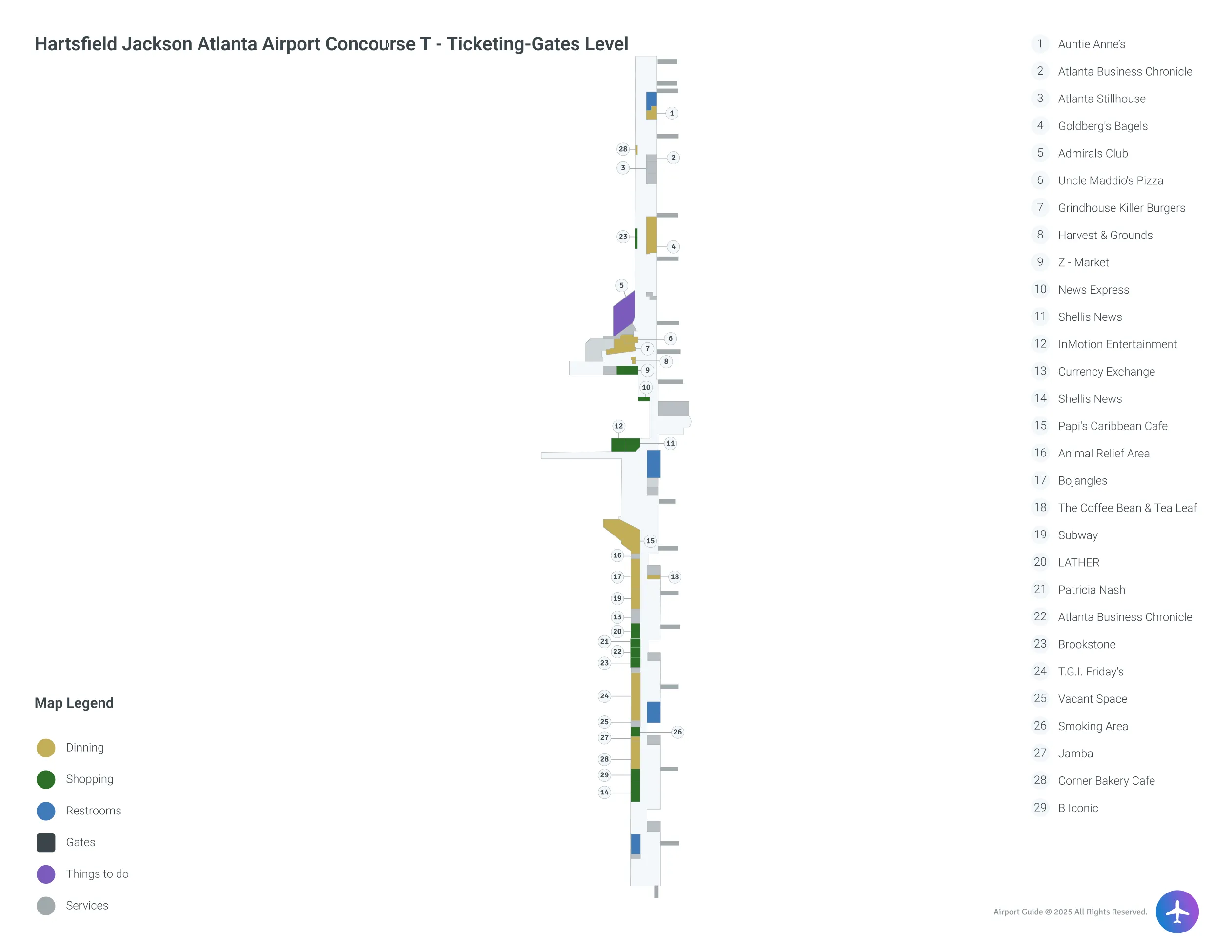 ATL Concourse T Ticketing-Gates Level map