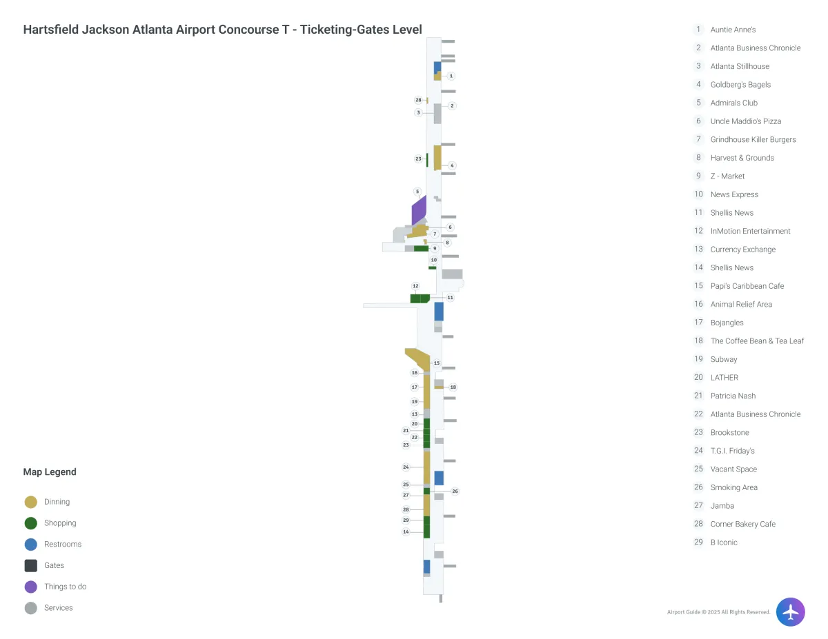ATL Concourse T / Ticketing Gates Level Map