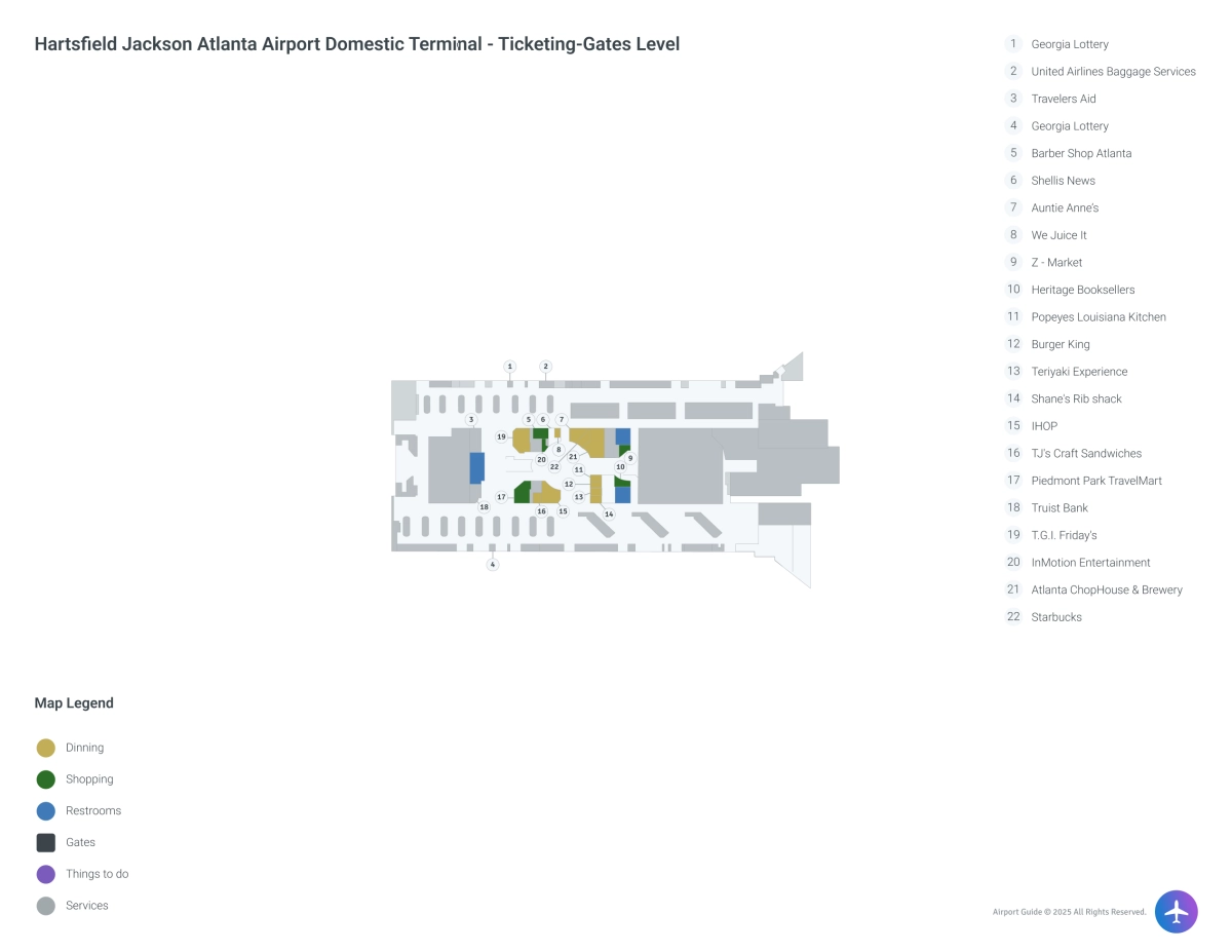 Hartsfield - Jackson Atlanta Airport ATL | Terminal Domestic/Gates Level Map
