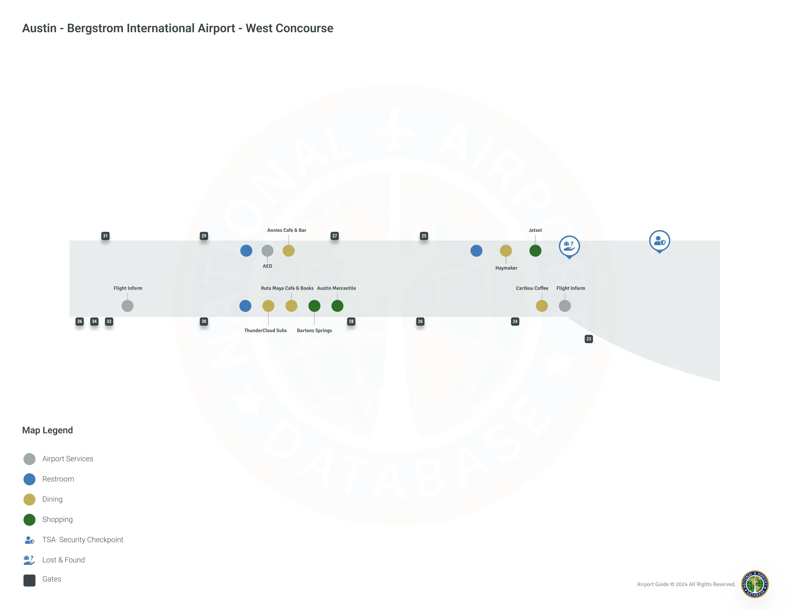 AUS West Concourse / Gates Level Map