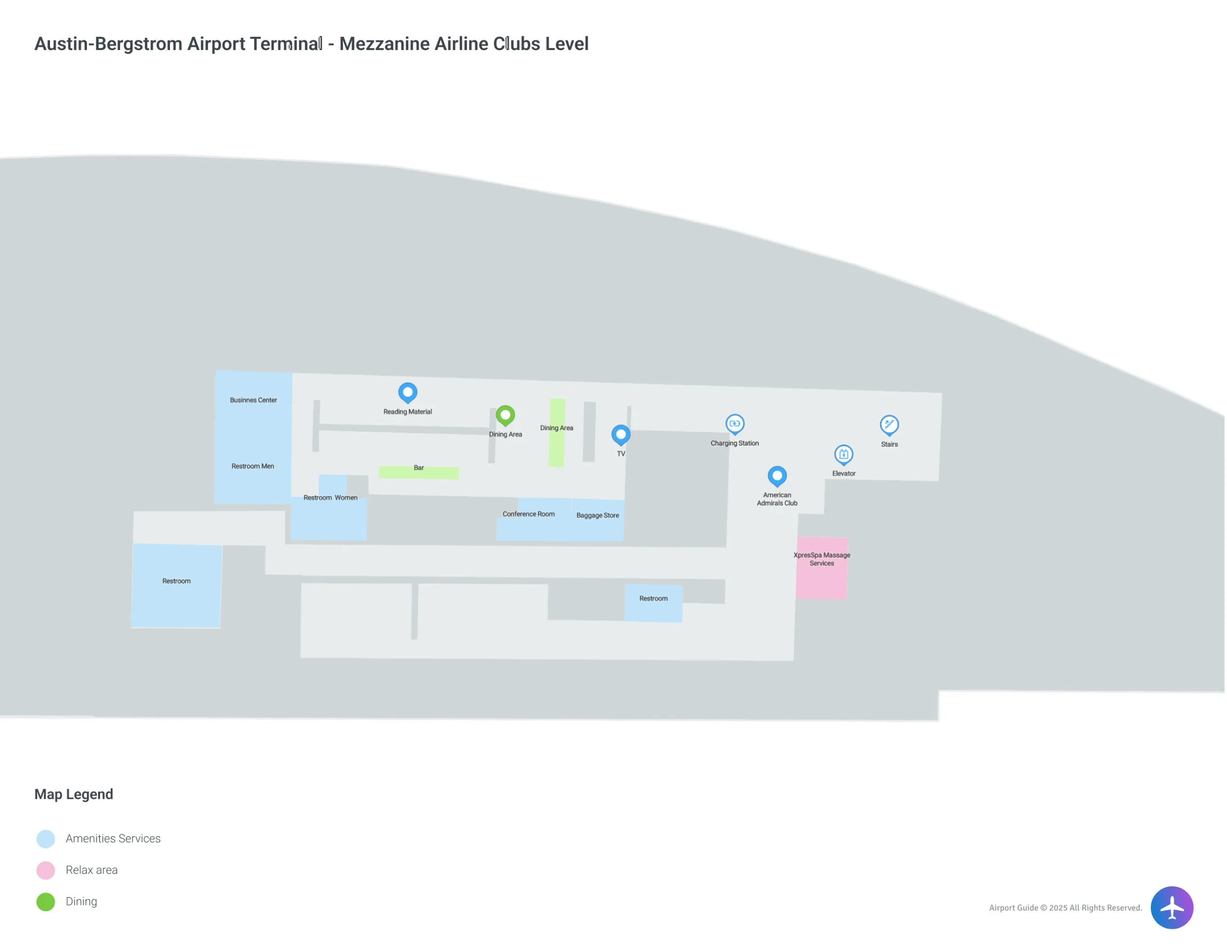 AUS Terminal Mezzanine Airline Clubs Level map