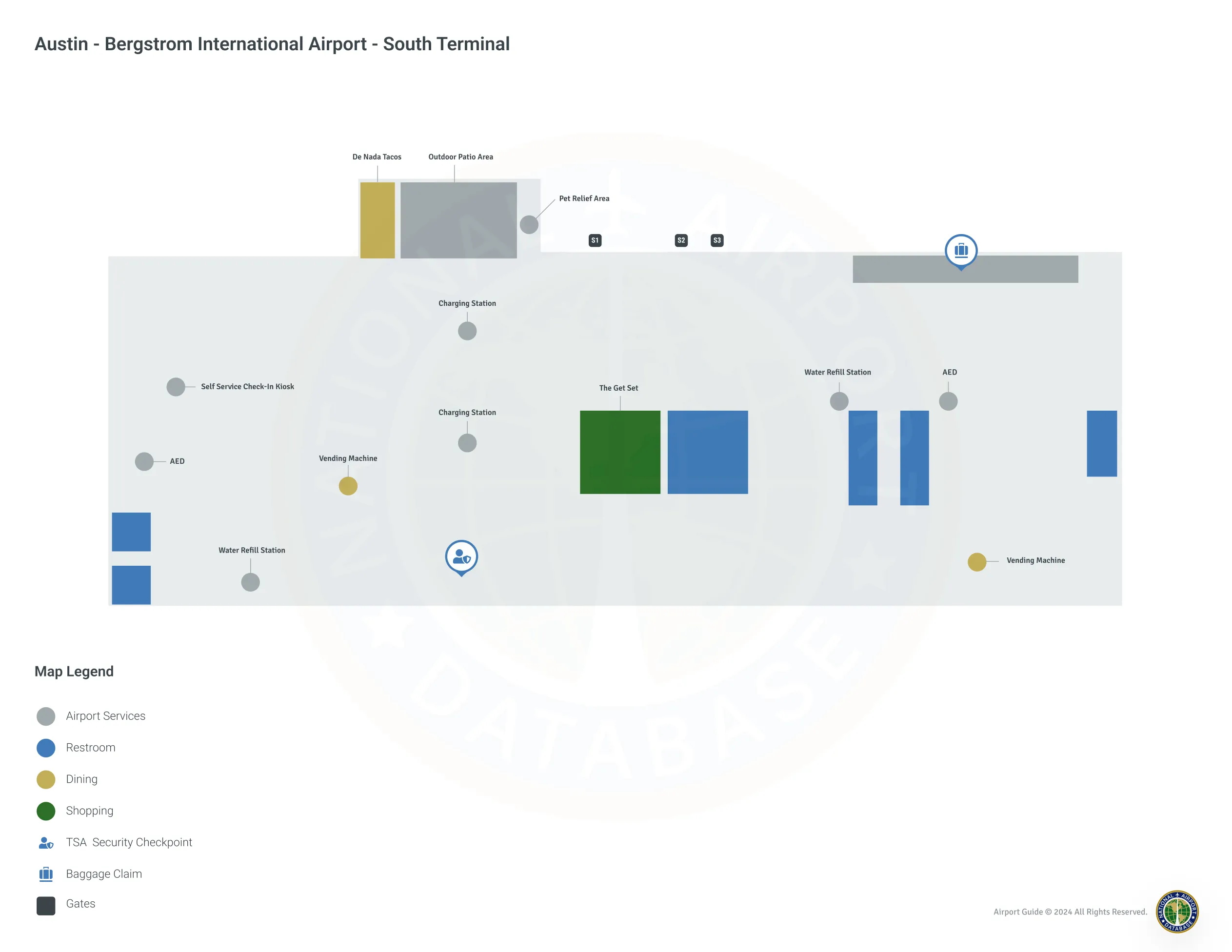 Austin-Bergstrom Airport AUS | Terminal South Terminal/Gates Level Map