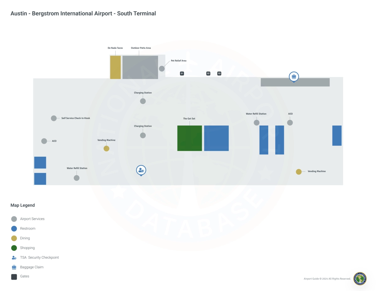 Austin-Bergstrom Airport AUS | Terminal South Terminal/Gates Level Map