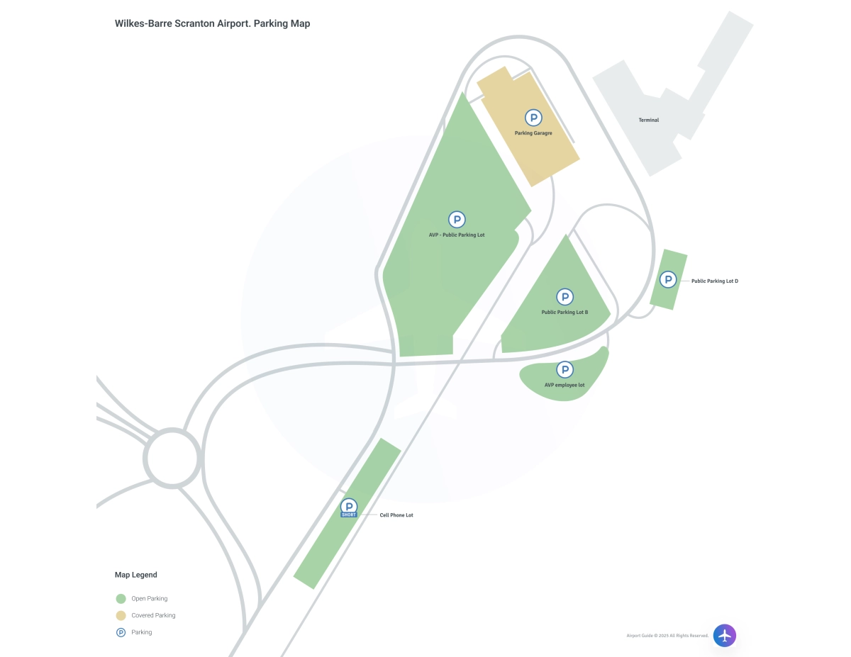 Wilkes-Barre Scranton International Airport (AVP) Parking Map