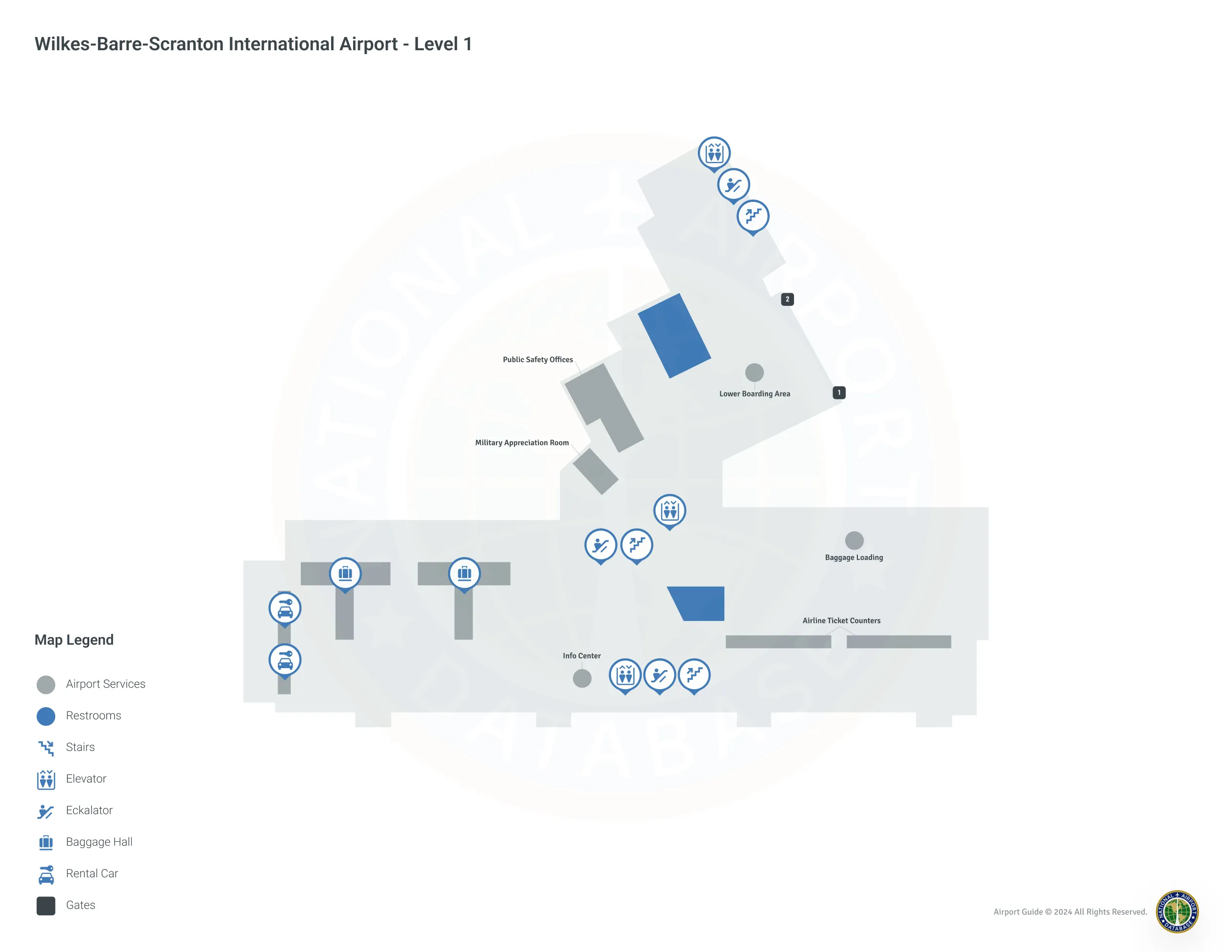 Wilkes-Barre Scranton Airport AVP | Terminal 1/Level 1 Map