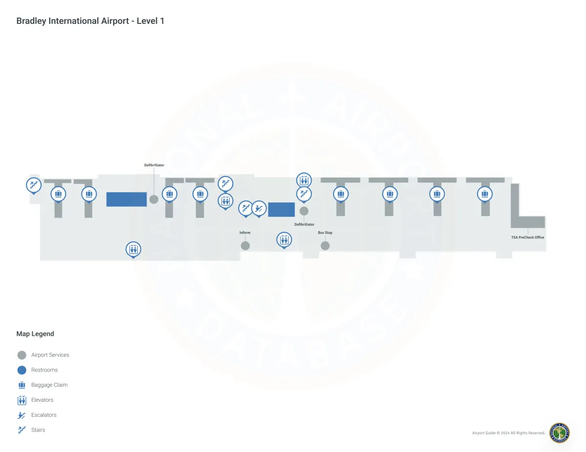 Bradley Airport BDL | Terminal 1/Level 1 Map