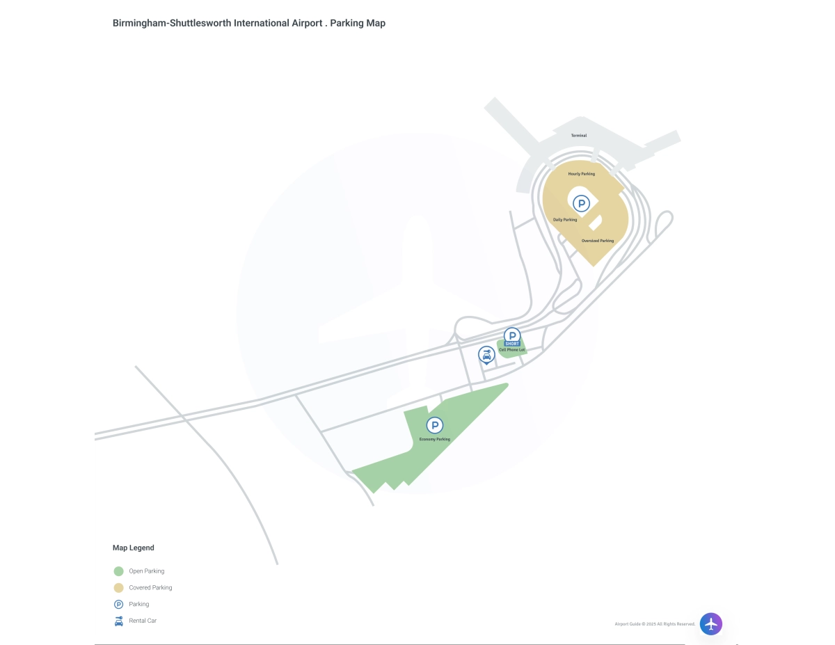 Birmingham-Shuttlesworth International Airport (BHM) Parking Map