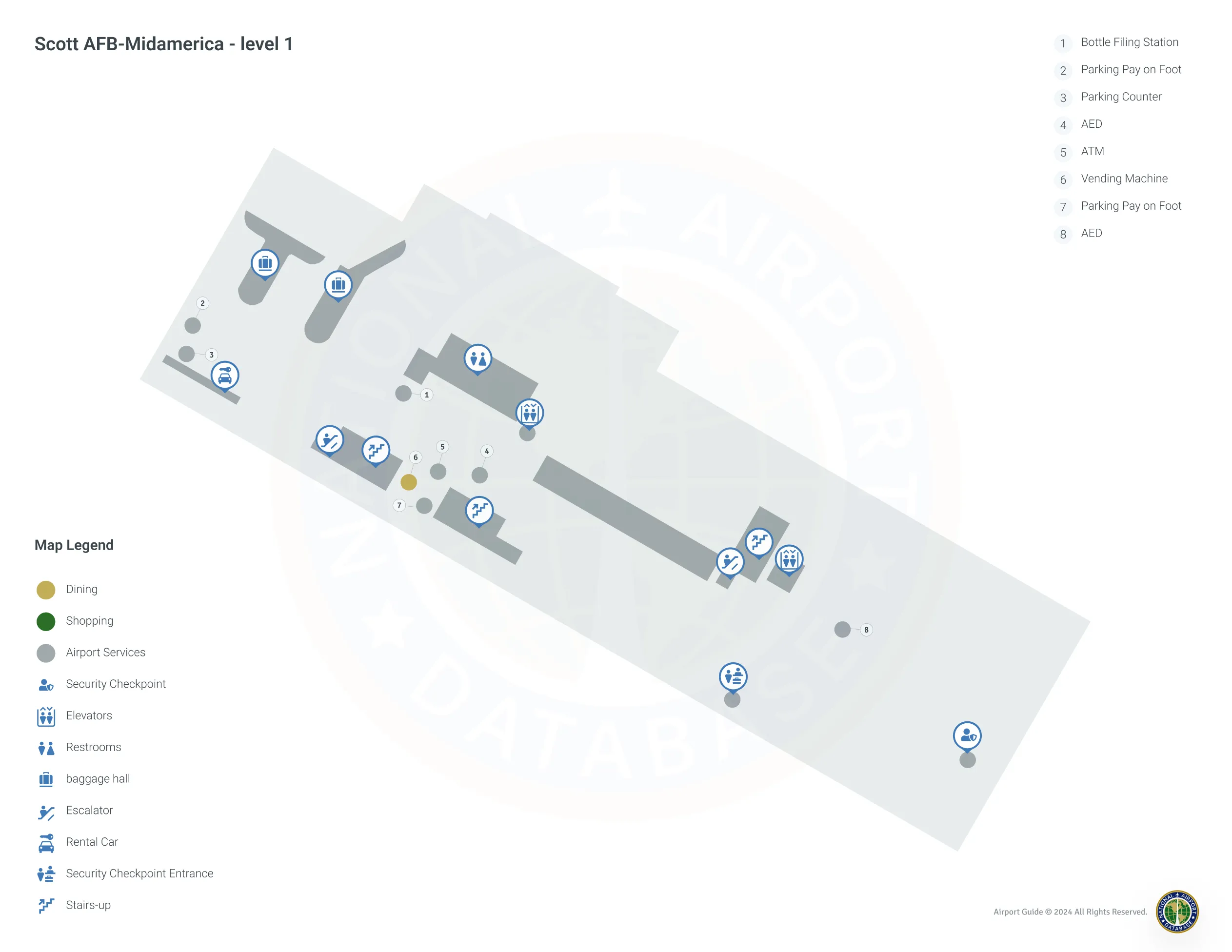 Midamerica Airport BLV | Terminal 1/Level 1 Map