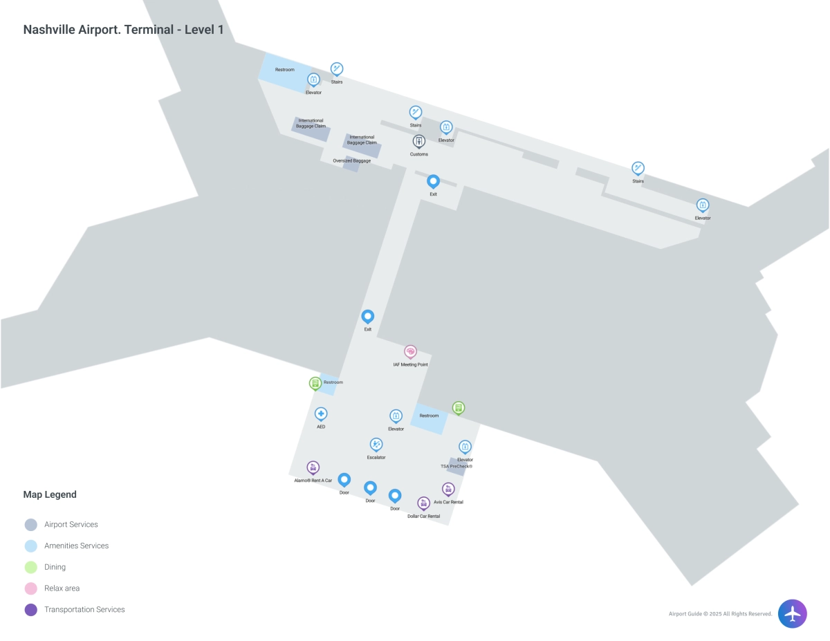 Nashville Airport BNA | Terminal 1/Level 1 Map