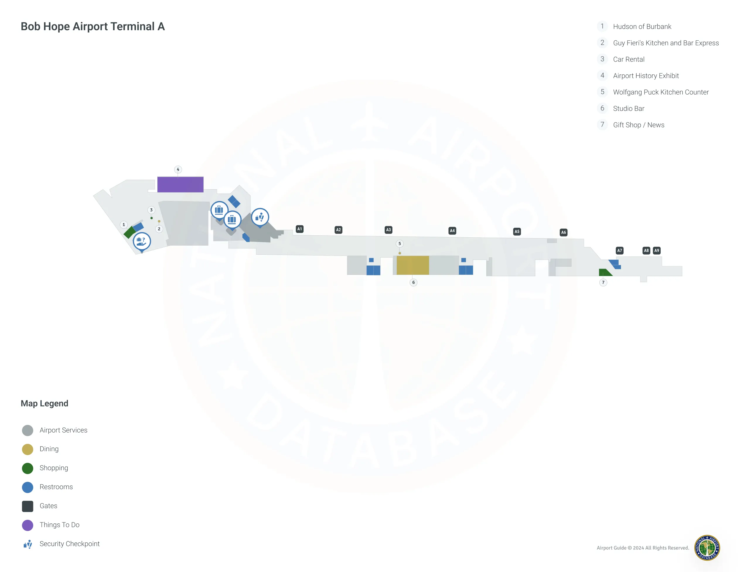 Hollywood Burbank Airport BUR | Terminal A/Level 1 Map