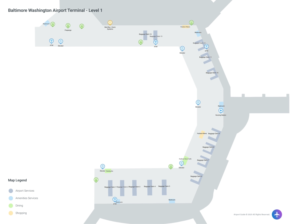 BWI Terminal Level 1 map