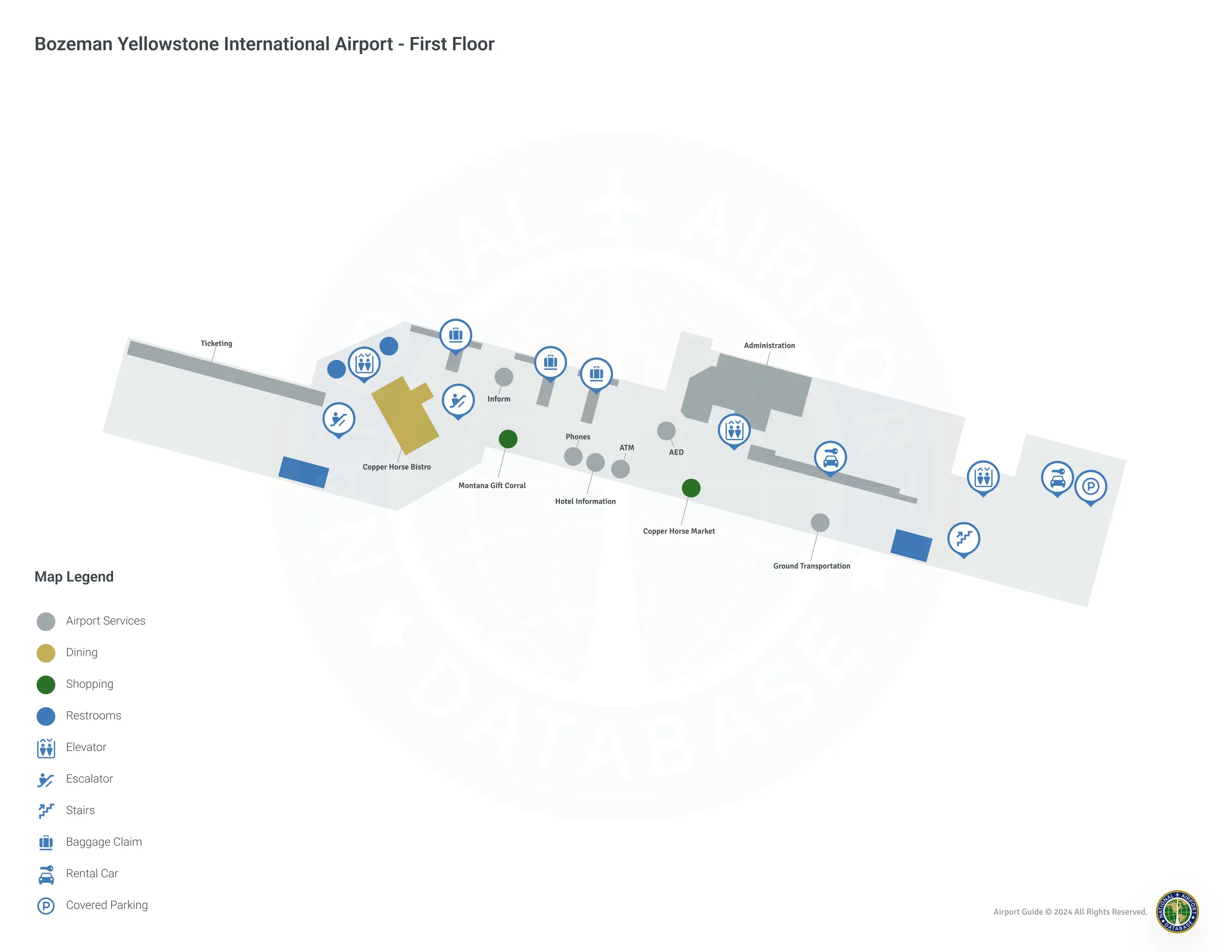Bozeman Yellowstone Airport BZN | Terminal 1/Level 1 Map