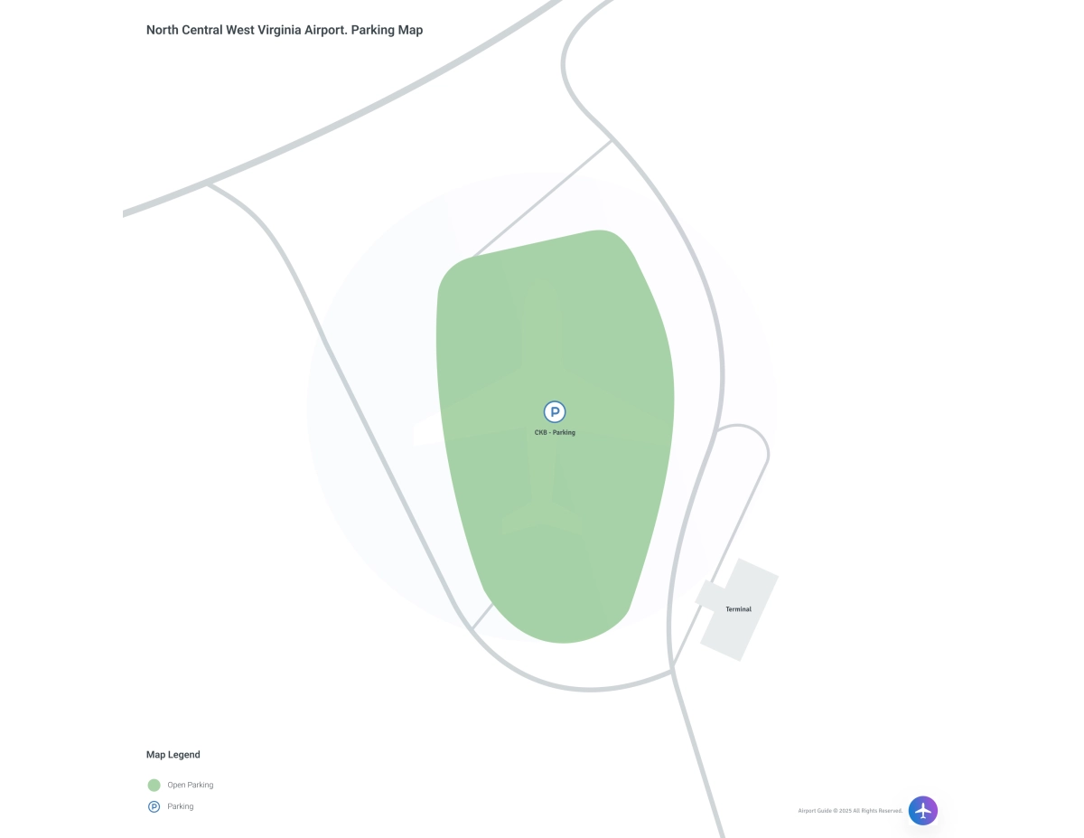 North Central West Virginia Airport (CKB) Parking Map