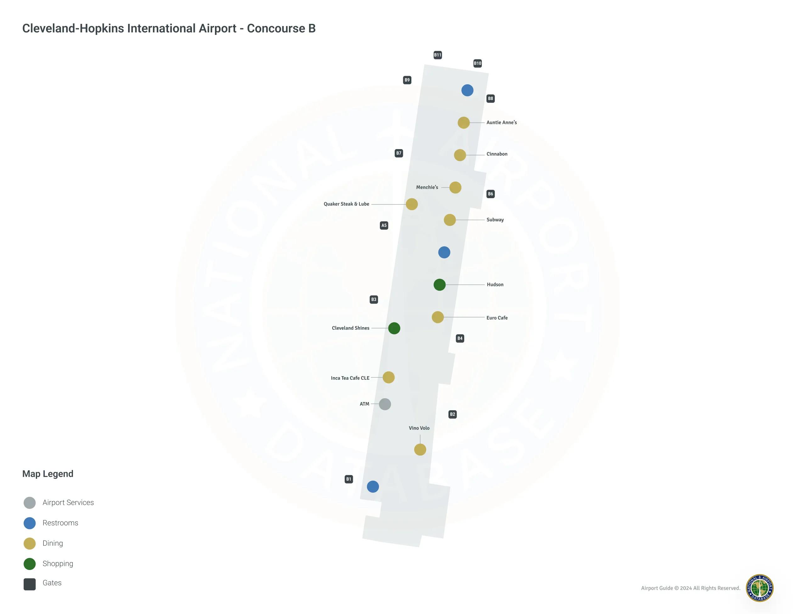 Cleveland Hopkins Airport CLE | Concourse B/Level 1 Map