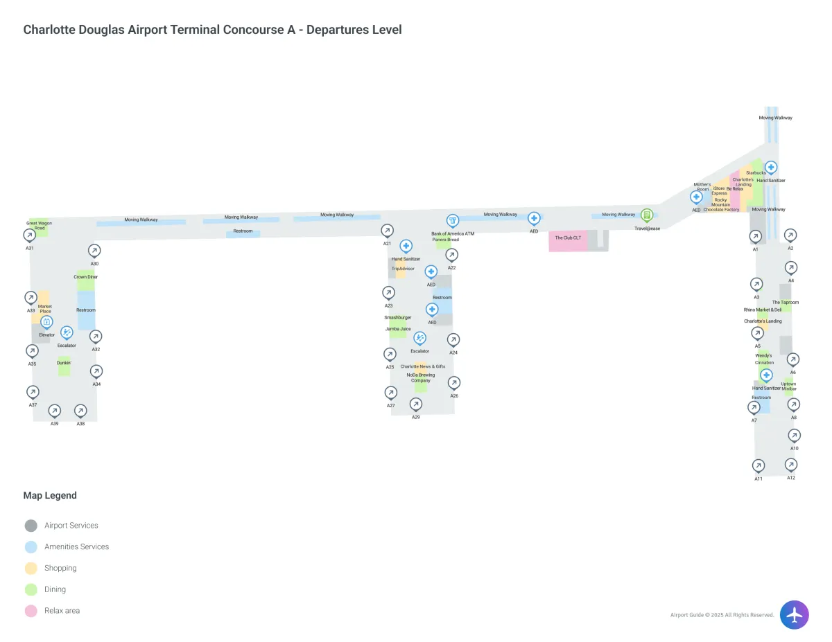 CLT Concourse A / Departures Check In Level Map