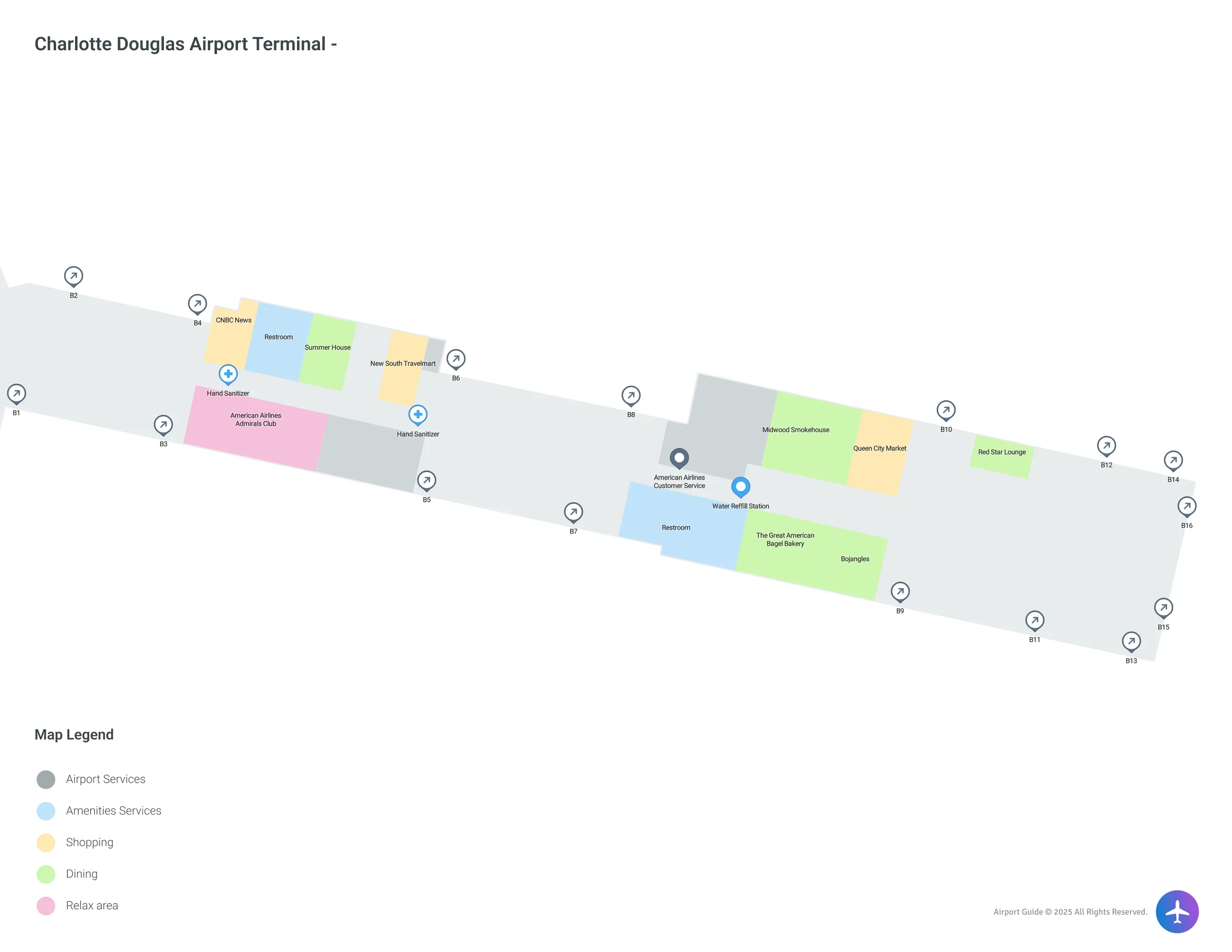 CLT Concourse B Departures Level map