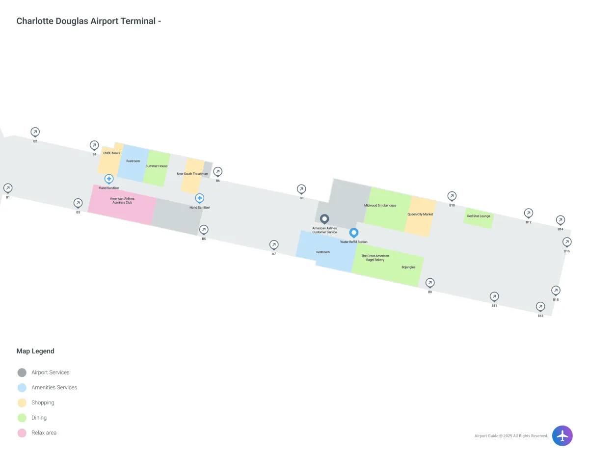 CLT Concourse B / Departures Check In Level Map