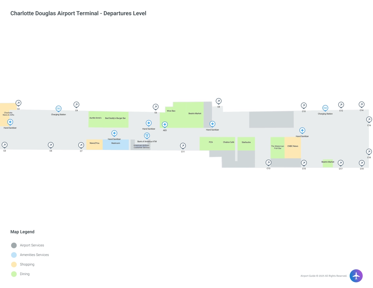 Charlotte Douglas Airport CLT | Concourse C/Departures  Check-In Level Map