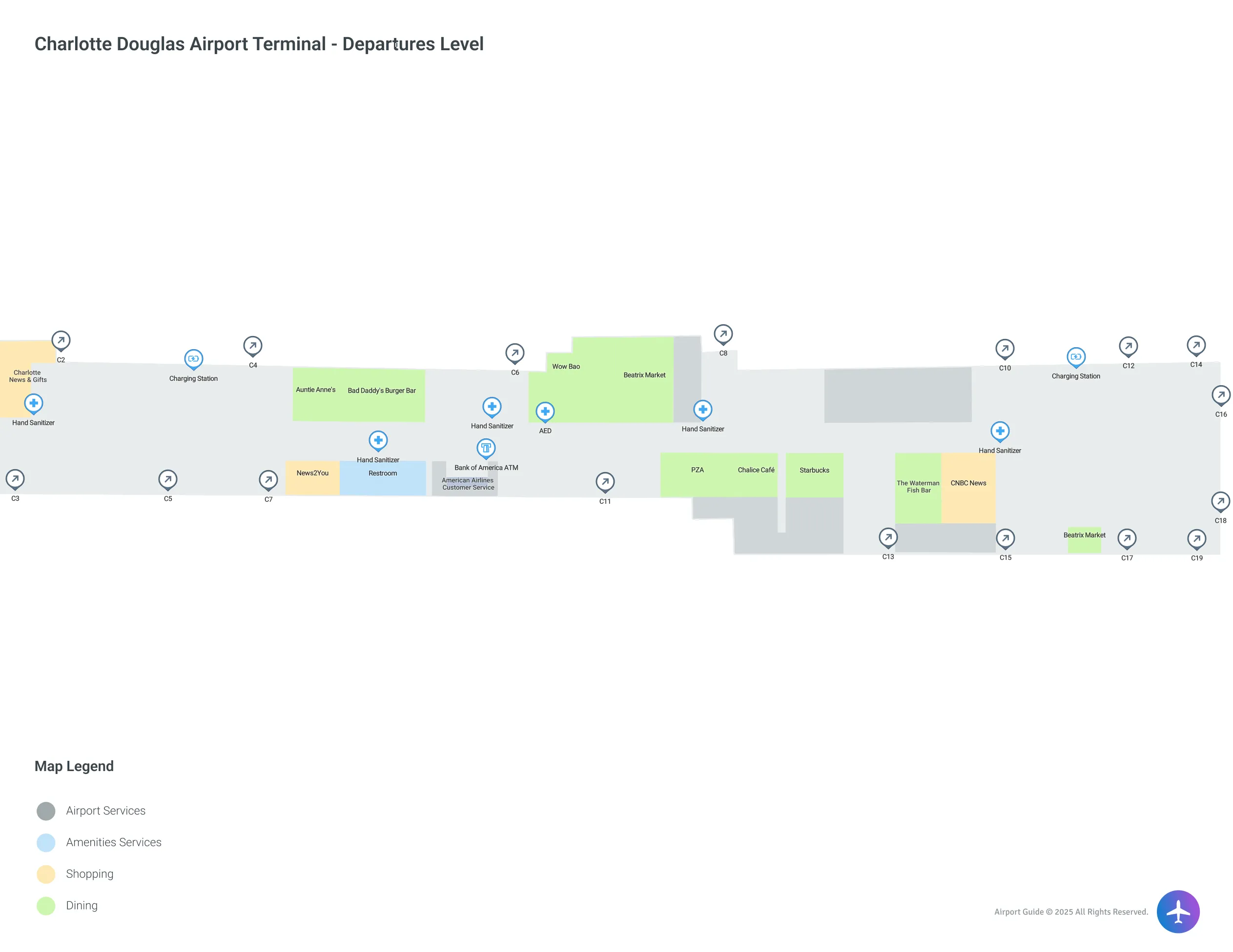 CLT Concourse C Departures Level map