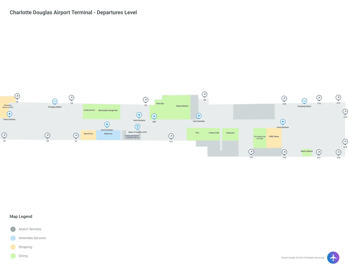 CLT Concourse C / Departures Check In Level Map