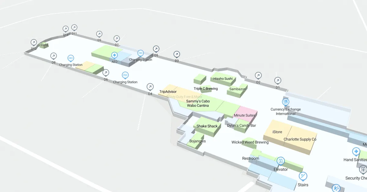 Charlotte Douglas International Airport Concourse D Interactive Map