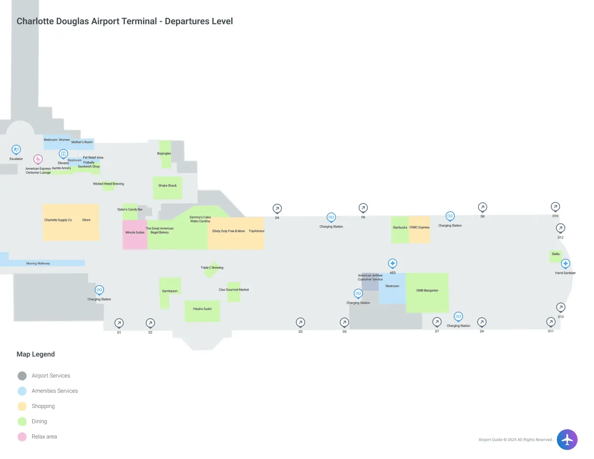 CLT Concourse D / Departures Check In Level Map
