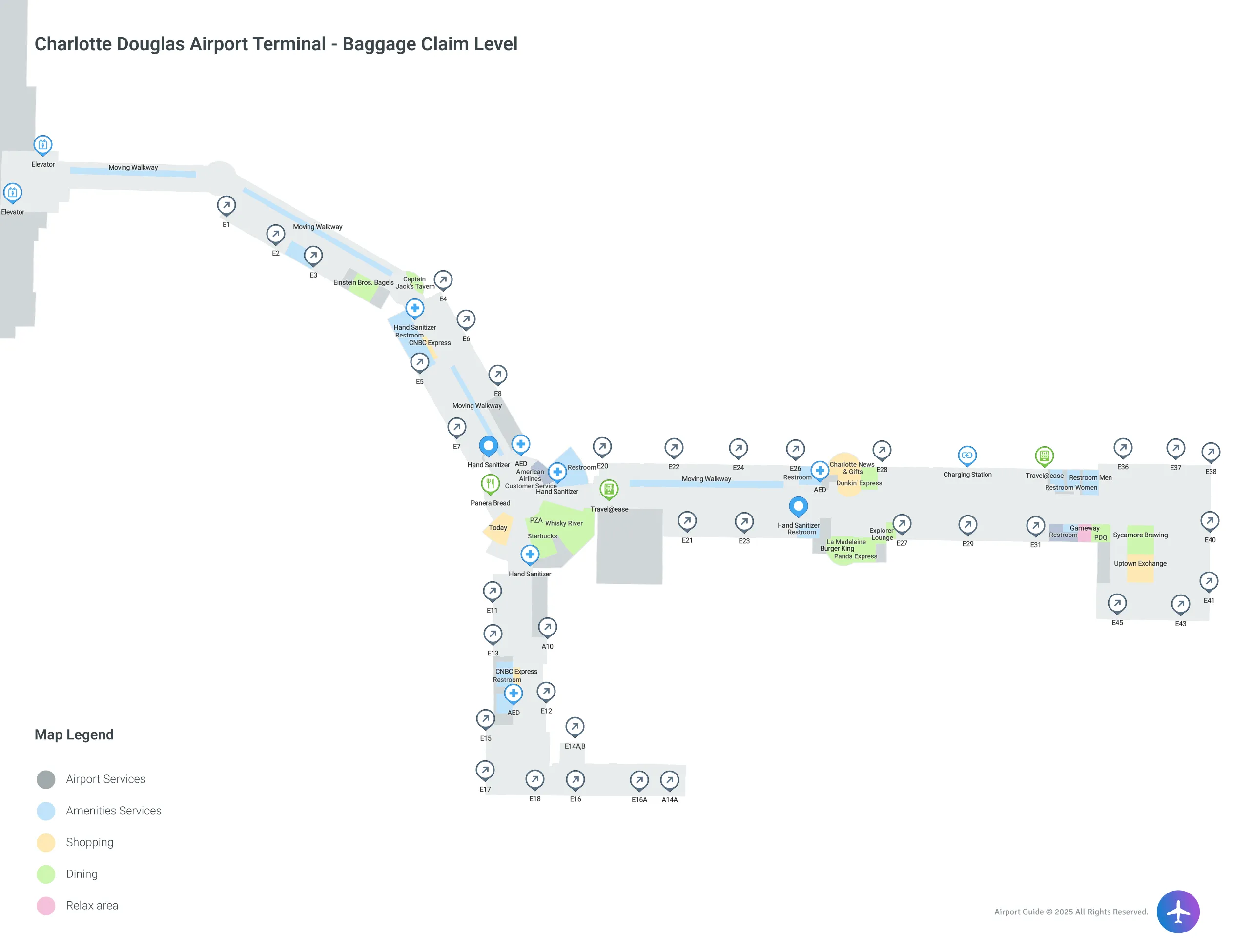 CLT Concourse E Baggage Claim Level map
