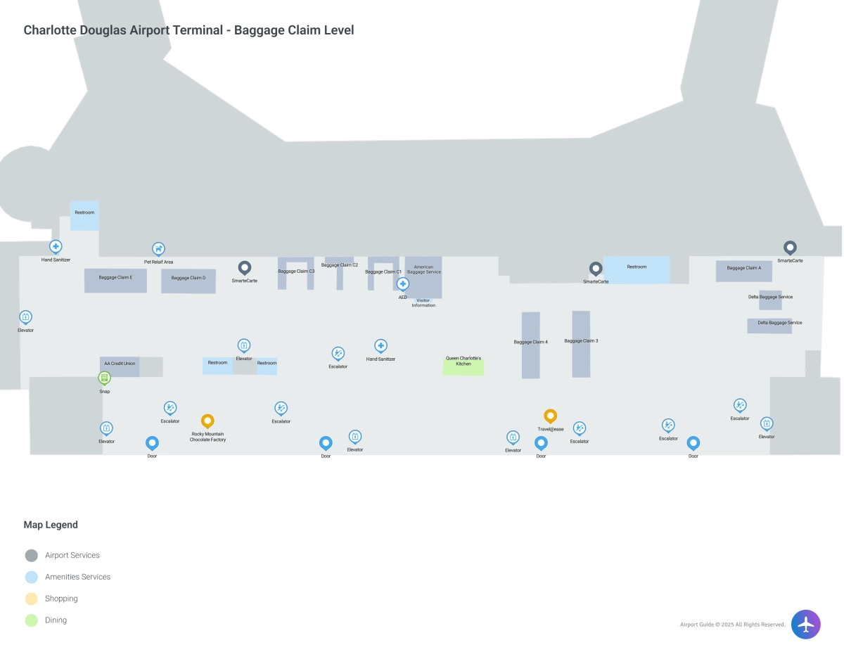 Charlotte Douglas Airport CLT | Terminal 1/Baggage Claim Level Map