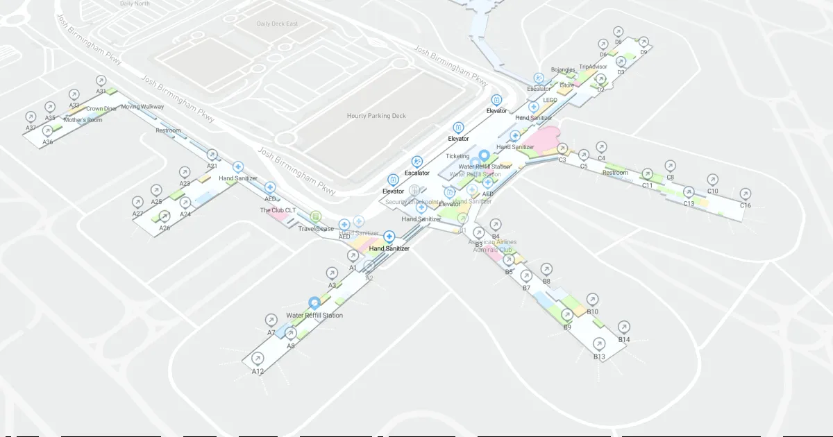 CLT Terminal Departures / Check-In Level Interactive map