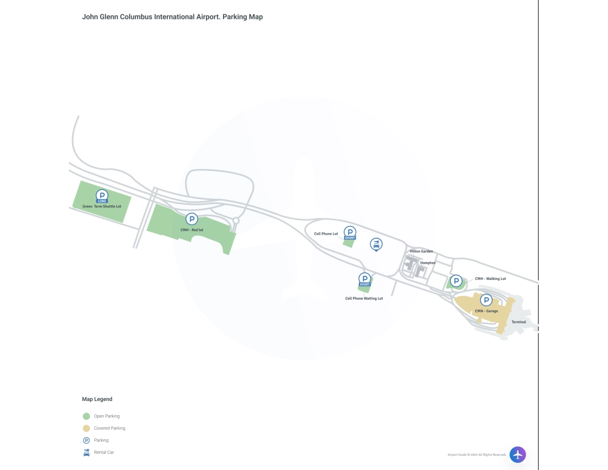John Glenn Columbus International Airport (CMH) Parking Map