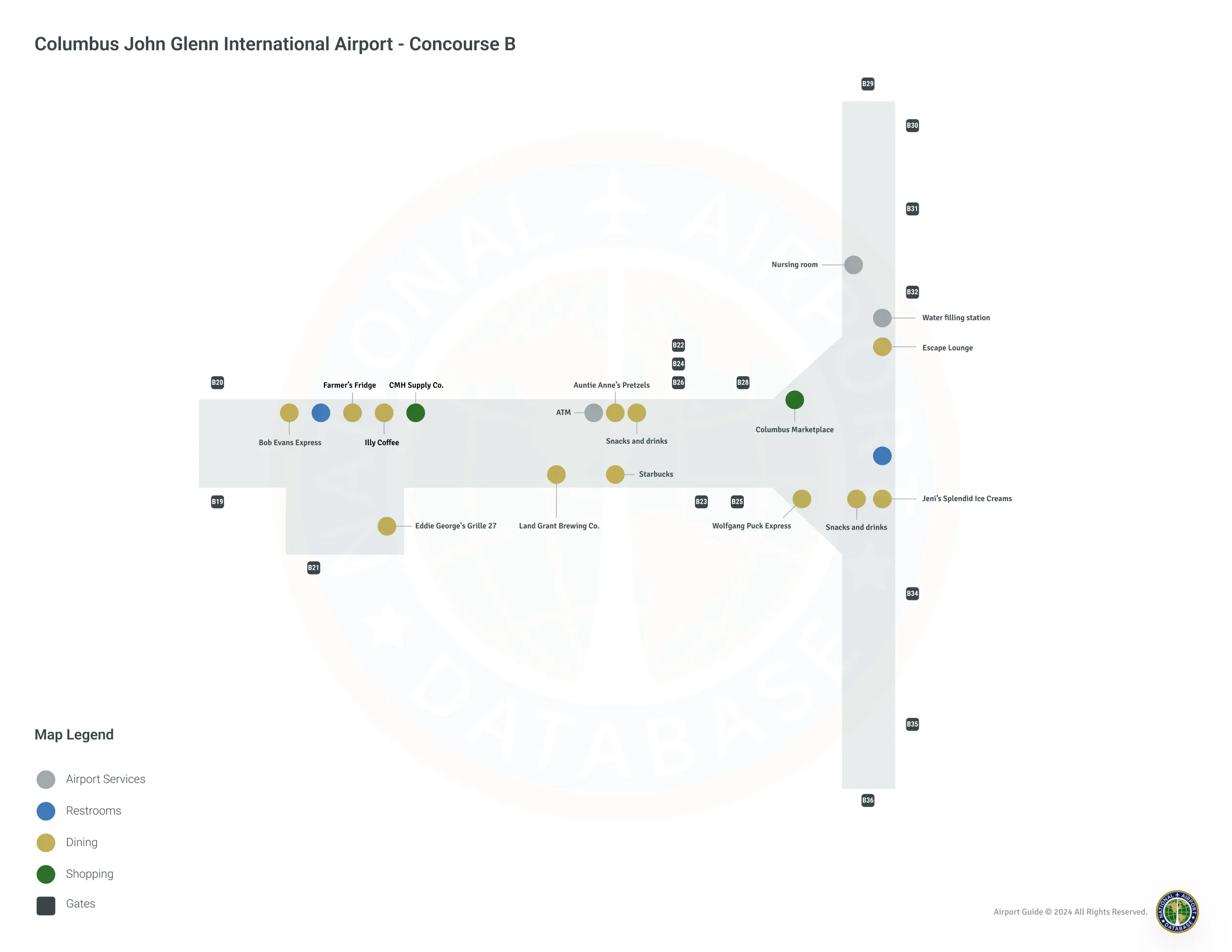 Columbus Airport CMH | Concourse B/Level 1 Map