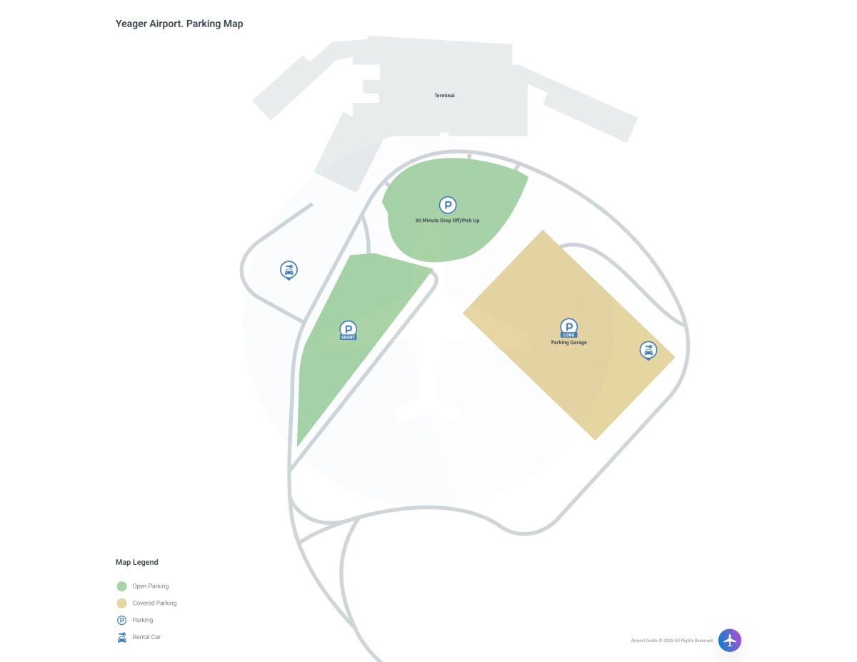 West Virginia International Yeager Airport (CRW) Parking Map