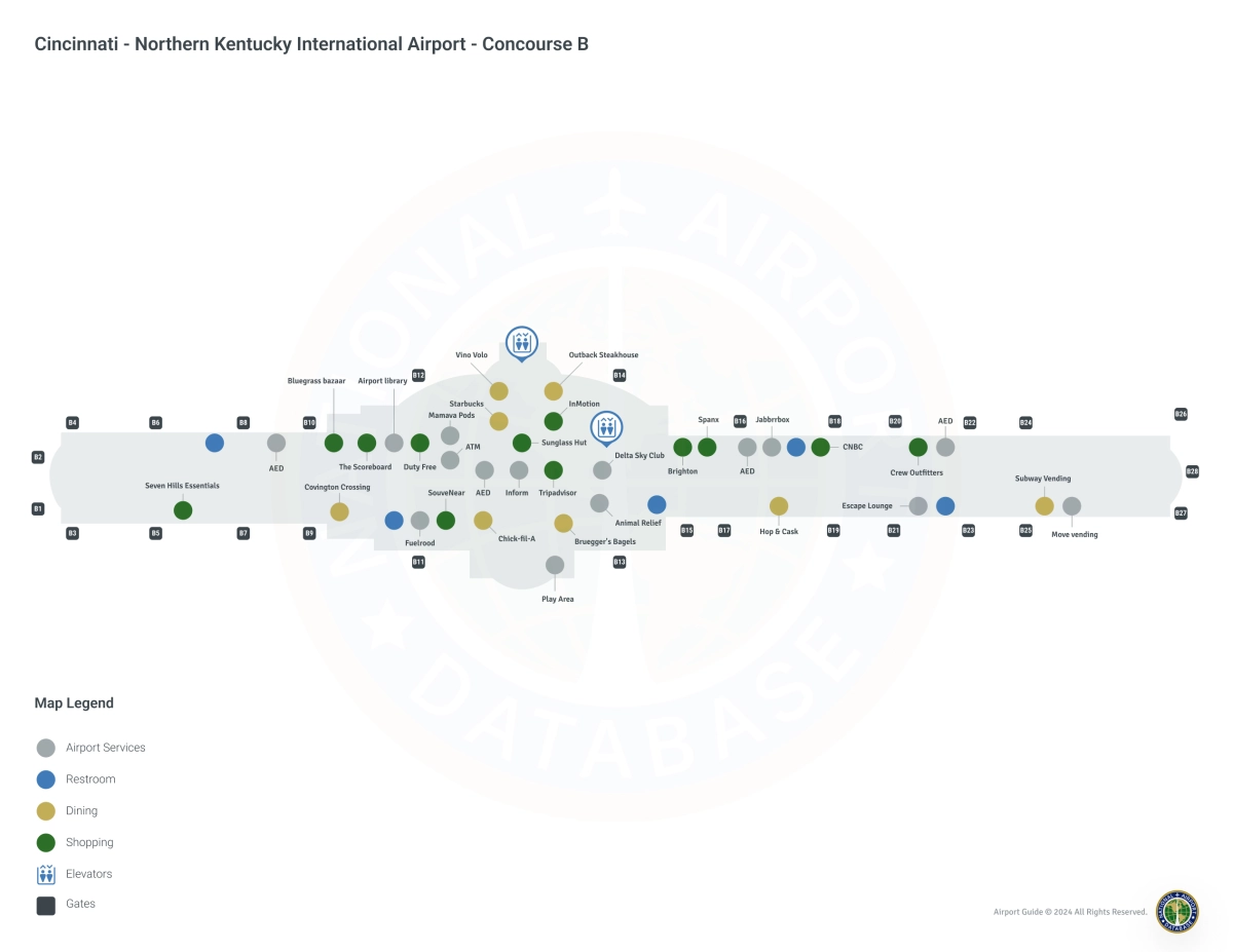 CVG Concourse B Level 1 map