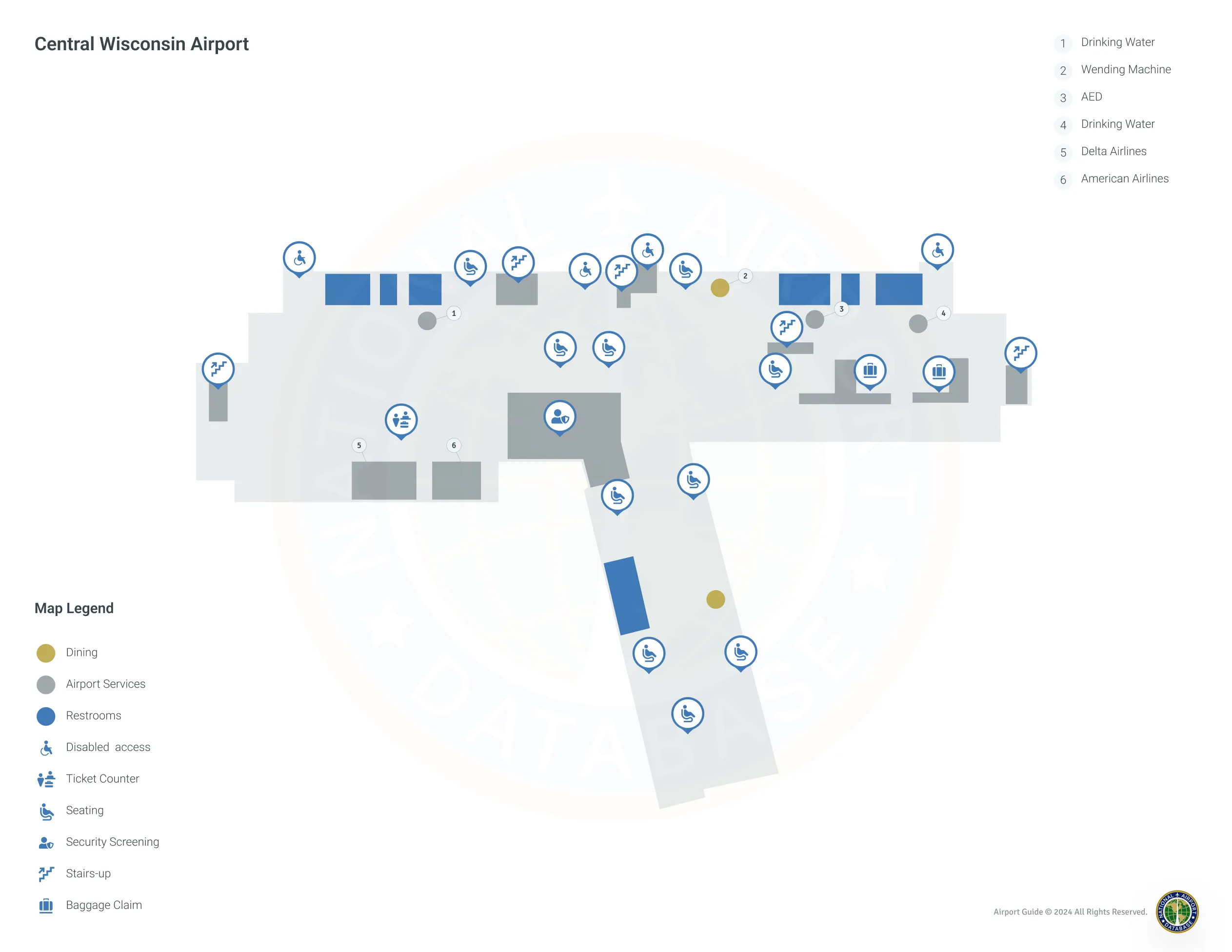 Central Wisconsin Airport CWA | Terminal 1/Level 1 Map