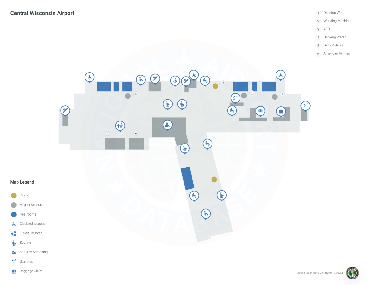 Central Wisconsin Airport CWA | Terminal 1/Level 1 Map