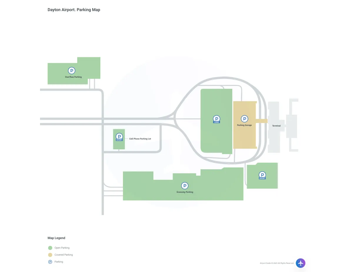 James M Cox Dayton International Airport (DAY) Parking Map