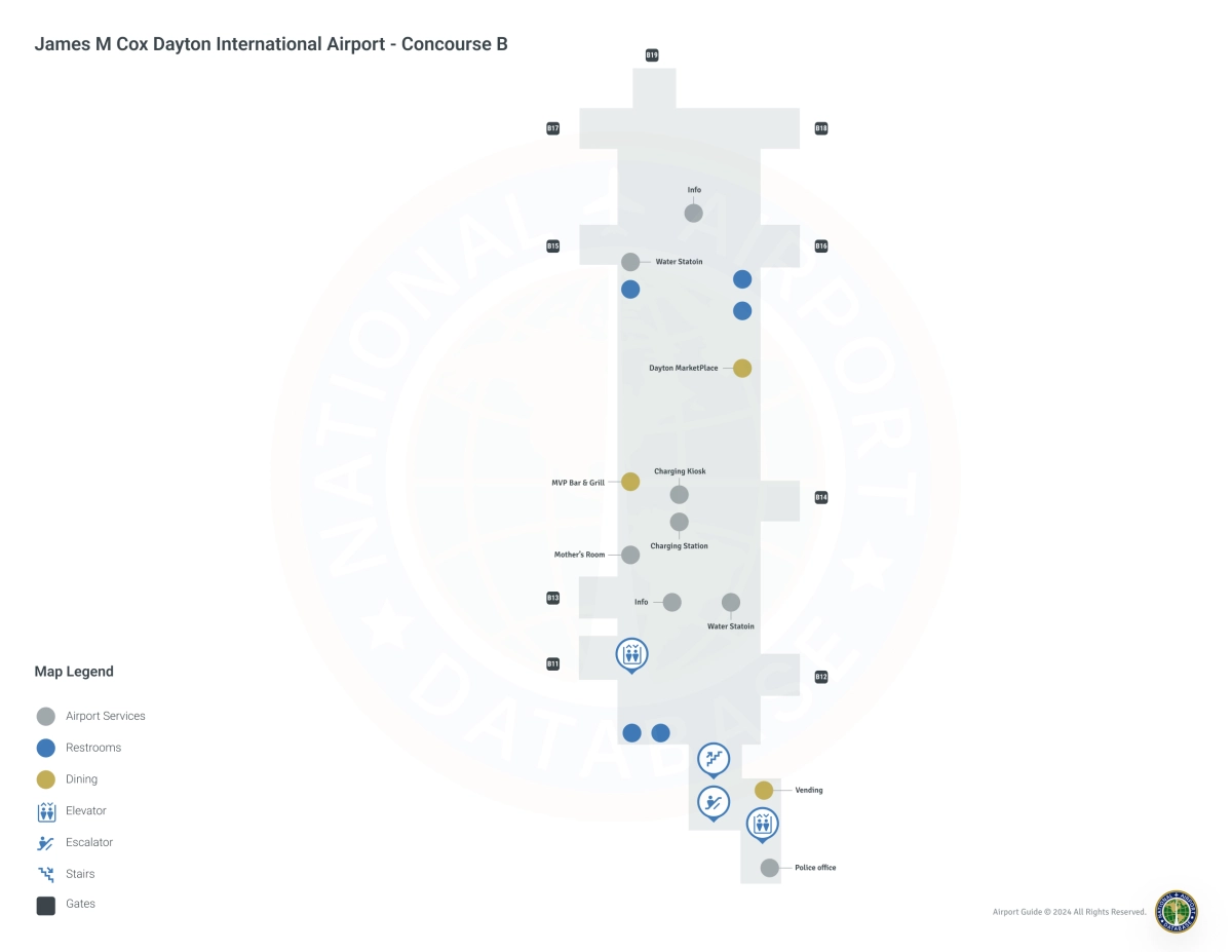 Dayton Airport DAY | Concourse B/Level 1 Map
