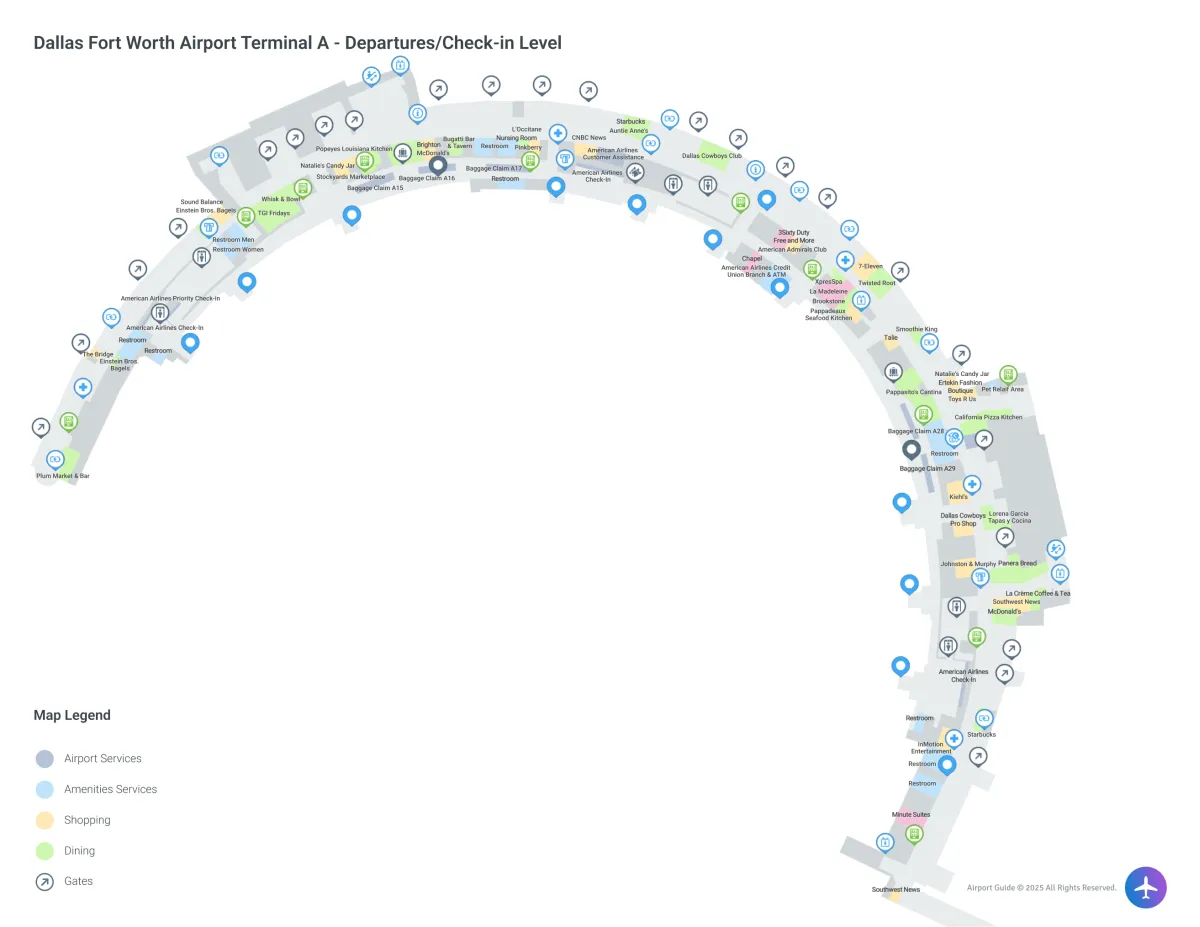 DFW Terminal A / Departures Check In Level Map