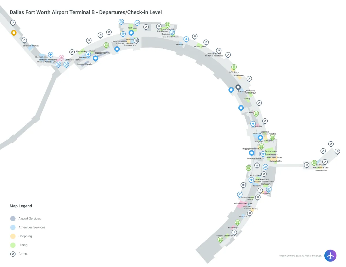 DFW Terminal B / Departures Check In Level Map