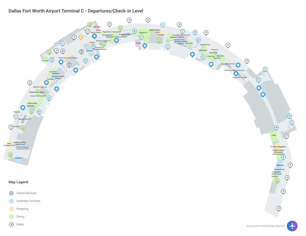 DFW Terminal C / Departures Check In Level Map