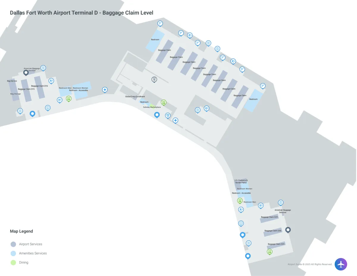 DFW Terminal D / Baggage Claim Level Map